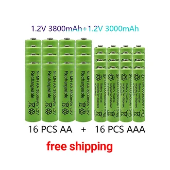 1.2 AA 3800 mah NI-MH Акумулаторни батерии + AAA батерия от 3000 mah Акумулаторна батерия NI-MH 1.2 AAA батерия + безплатна доставка