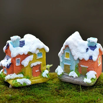 1 бр. Коледни снежни къщи, изделия от смола, микро-озеленяване украшение, Миниатюрна градина, Страхотна градина, селски миниатюризм