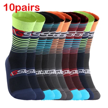 10 чифта Професионални велосипедни чорапи дишащи пътни колоездене, Чорапи, мъжки, Дамски чорапи за спорт на открито, състезателни, спортни чорапи с високо качество