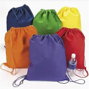 100 бр./на Едро, нов стил, печат на лого по поръчка, цветен платно, памучни чанти-раници на съвсем малък, моден тренд, за многократна употреба, екологично чисти