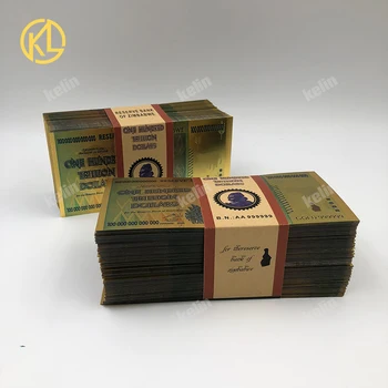 100 броя банкноти по сто трилиона долара Зимбабве от 24-каратово злато или сребро с UV-подсветка и сертификат за подарък коллекционного