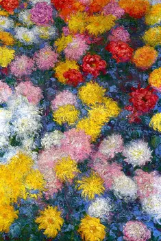 100% ръчна работа, възпроизвеждане на картини с маслени бои с гледката на лененото платно, хризантеми-1897 Клод Моне, картини с маслени бои