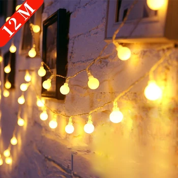 12 М USB/акумулаторна светодиодна венец с топки, Водоустойчив градинска лампа, Коледно тържество, сватба парти, страхотна гирлянди, Украса