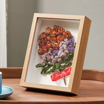 2 елемента 3D фото рамка с Дълбочина 5 см, Дървена Рамка За Снимки Nordic Shadow Box Притежател На Проби от Сушени Цветя, Ръчно изработени Сам Подарък Домашен интериор