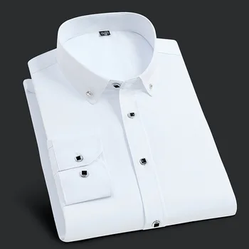 2023 Нова мъжка риза с дълги ръкави и яка, копчета, бизнес однотонная професионална риза Slim Fit