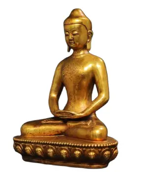 27 См Материал: Бронз със злато, бронз Шакямуни, позлатени статуи на Буда 24-КАРАТОВО, които се покланят на дома