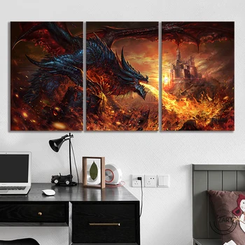 3 бр., HD изображение на Дракон, Игри Warcraft, стенни картини, видео игри World of Warcraft, плакат, произведения на изкуството за домашен интериор