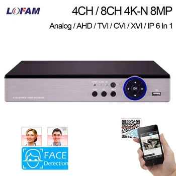 4-КАНАЛЕН 8-канален AHD 8MP 4K DVR NVR Хибридни dvr за видео наблюдение със звук за AHD IP камера видеонаблюдение с откриване на лица