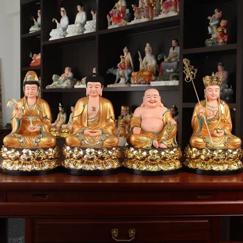 4ШТ Шакямуни Бодхисатва Гуан ин Кшитигарбха Майтрейя Бог на Богатството Буда Защита на ДОМА Благоприятно Просперитет статуя на сигурността