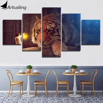 5 бр. голям тигър платно стенно изкуство HD плакати и щампи платно стената плакати хол начало декор и безплатен доставка_ XA2326C