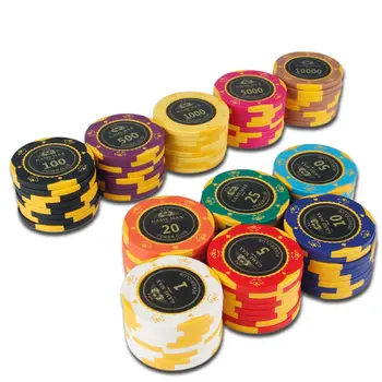 5 бр Карибски короната Глинени чипове, Чипове за Тексаския покер Монета, посветена на хазартни аксесоари Клуб казино Комплект за покер Професионална настолна игра