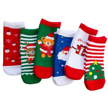 6 Чифта зимни детски чорапи, Коледни детски чорапи за момичета и момчета, топли чорапи памук за новородени, празнична коледна дрехи с анимационни герои