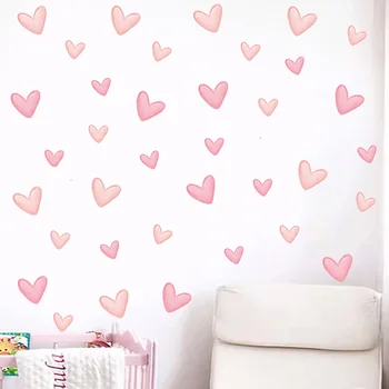 60 бр., стикери за стена под формата на розово сърце за детска стая, декорация на детска стая за момичета, Детска Стая, Спалня, всекидневна, Стикери за стена, Декорация