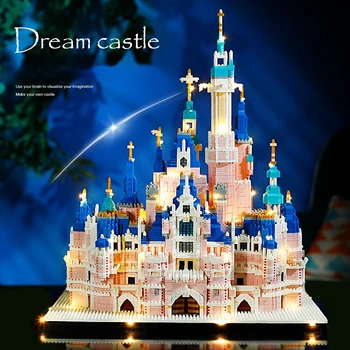 6300 бр. леки микро-строителни блокове на голям замък, розовата серия, Замък, Църква, диамантени блокове, строителни играчки за момичета, подарък за възрастни