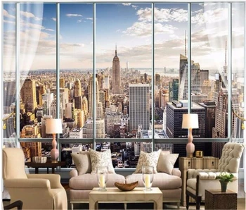 beibehang Потребителски тапети 3D стерео стенопис съвременно виртуално прозорец всекидневна диван-легло спалня Ню Йорк фон украса
