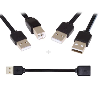 Cablecc 3 бр./лот 13 см USB 2.0 Type-A-Type-Тип B-A Женски удължителен кабел за пренос на данни Плосък Тънък Кабел за принтер, диск и телефон