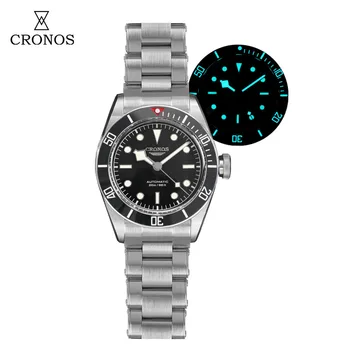 CRONOS Мъжки Автоматичен часовник Луксозни Механичен Часовник на Китката C3/BGW9 Светещи Diver Водоустойчив 20Bar син сапфир Керамични Панели Спортни