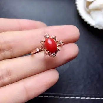 FS 6*8 Пръстен с естествен червен кораллом и скъпоценния камък от Сребро S925 Проби, модерни изискани сватбени бижута за Жени MeiBaPJ