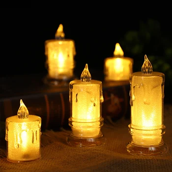 Led свещ, беспламенная свещ, акрилни супени осветителни тела, лека нощ на батерии, пламък на свещ за парти, начало декор