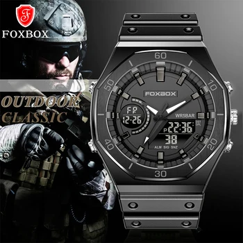 LIGE, нов модерен мъжки часовник, военни, с двоен дисплей, цифрово силиконово каишка, кварцови часовници за мъже, водоустойчиви спортни ръчни часовници 50 м