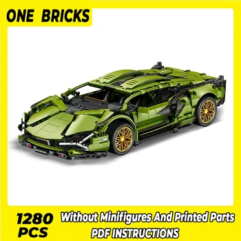 Moc Строителни блокове Модел суперавтомобил Шампион на скоростта Зелен автомобил на Технически тухли DIY Монтаж на Известните играчки За детски празнични подаръци
