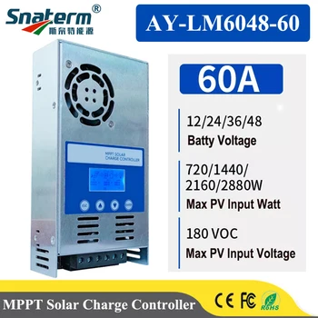 MPPT Контролер за Зареждане на Слънчева Батерия LCD дисплей 60A 12/24/36/48 В Автоматичен Регулатор на Батерията Слънчеви Панели
