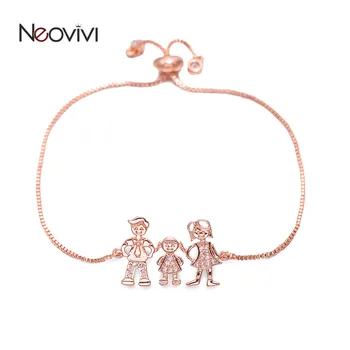 Neovivi Micro Pave CZ Медни прекрасни семейни гривни с висулки за мама, татко, момичета, регулируем маншет, дамски бижута, подаръци за деца, направи си сам,