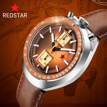 RED STAR 42 милиметра Бул Head st1901 с часовников механизъм 1963 хронограф Механични Hardlex Военни светещи мъжки ръчен часовник с гусем