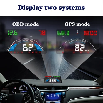 S7 Head Up дисплей OBD2 GPS 2 режим, дигитален авто измерване на скоростта, автоматично HUD, проектор скорост на предното стъкло, автомобилна електроника, измервателни Аксесоари