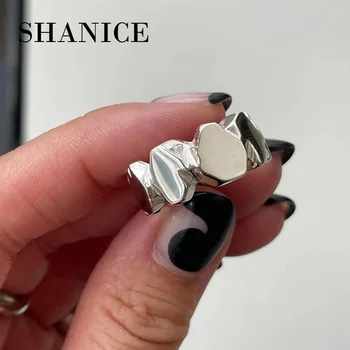 SHANICE Ново отворен пръстен от сребро S925 проби, пръстен с нередовни камък, популярна личност за жени, бижута в стил хип-хоп