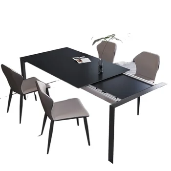 XK Италиански минималистичен маса за хранене с разтегателен каменна плочка, За големи и малки апартаменти тип правоъгълен