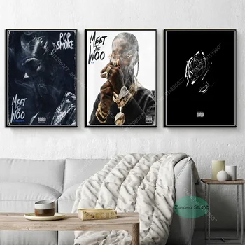 ZT65 Художествен музикален албум Meet Woo Pop Smoke Stars Aim Moon Живопис с маслени бои, плакат, графика, художествена стенни картина, начало декор, платно, хол