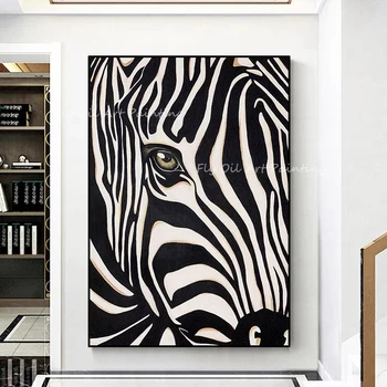 Абстрактна 100% Ръчно рисувани зебра, е черно-бяла картина на дебела с животните, маслени бои върху платно, Стенно Изкуство в подарък, без рамка