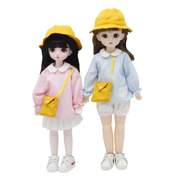 Аксесоари за кукли 4 бр. = риза + къси панталони + шапка + чанта 1/6 YOSD SD BJD кукла, прекрасна форма за детска градина, дрехи за кукли BJD