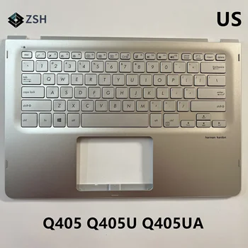Американска клавиатура с поставка за ръце за лаптоп Asus Q405 Q405U Q405UA, английска клавиатура за лаптоп с подсветка, Сребриста капачка C