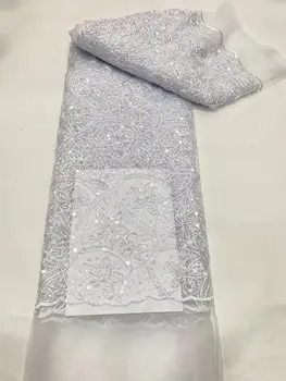 Африканска лейси плат 2023, най-новата бяла индийски плат сари, благородна тюлевая лейси плат с пайети за сватбена рокля YYZ39