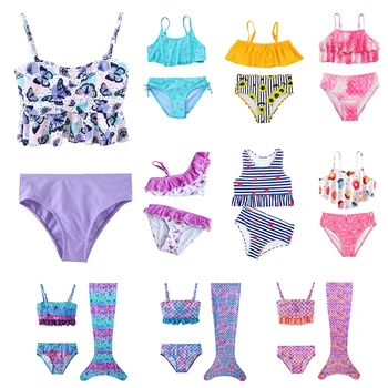 Бански за момичета от 2 до 14 години, комплект от две части на бански за момичета, висококачествени комплекти, бикини с принтом пеперуди, детски плажни дрехи с цветен модел