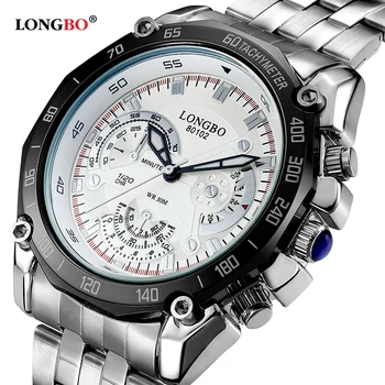 Безплатна доставка LONGBO 80102 relogio masculino армия военна мода спорт лукс Японски механизъм водоустойчив стомана кварцов часовник