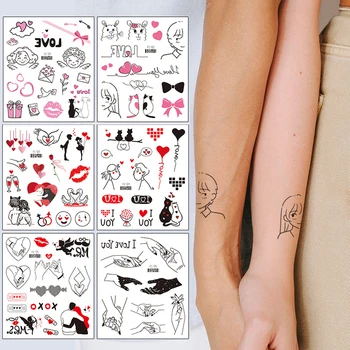 Водоустойчив Временни татуировки Цветя Сърцебиене Влюбена двойка, татуировка на китката, жени, Мъже, боди арт, сладка татуировка, фалшива предаване