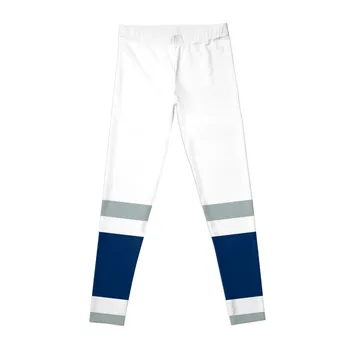 Гамаши в бяло, сиво и тъмно-синята ивица, дамски спортни дрехи за фитнес, облекло за тренировки за жени
