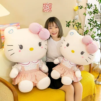 Голям Размер На Hello Kitty Плюшени Играчки Sanrio Сладко Аниме Периферни Устройства Филм Kt Cat Меки Кукли Hello Kitty Коледен Подарък За Бебе