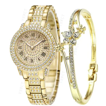 Горещите Модни дамски луксозен часовник-гривна с диаманти, дамски кварцов часовник от розово злато, дамски ръчни часовници с блестящ кристал Reloj Mujer