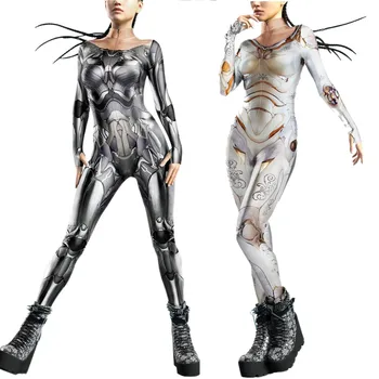 Дамски боди Zawaland на Хелоуин, пънк-дизайн на палеца, тела Zentai с цип отпред, cosplay-костюм, женски празничен костюм