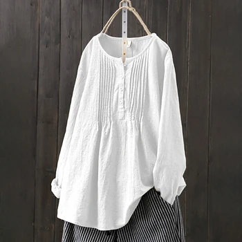 Дамски пролетно памучен бельо тениска с дълъг ръкав, потници, дамски лятна ежедневни мешковатая туника с кръгло деколте, класическа блуза