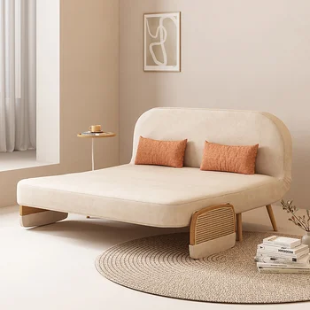 Двуместен диван-легло от масивно дърво, Сгъваем Функционален диван за Хол, с Двойно предназначение, Малък апартамент, Единична Текстилен диван