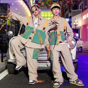 Детска тийнейджърката градинска облекло, облекло в стил хип-хоп, палто цвят каки, панталони за момичета и момчета, костюм за джаз танци, Облекло, екипировки