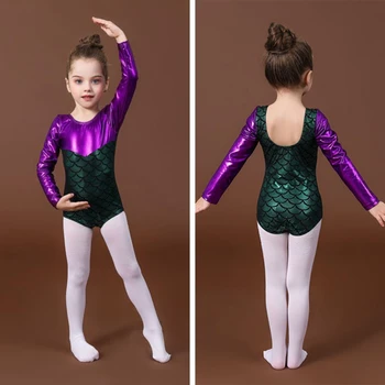 Детски Бански за Гимнастика с Дълъг ръкав и без ръкав, Лъскава Танцови за Акробатика за Момичета 3-12 години