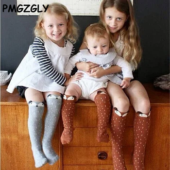 Детски чорапи с шарките на Лисици от картун за момичета, чорапи до коляното за малки момчета, демисезонные гети за крака, памук, от 0 до 6 т, подаръци за деца