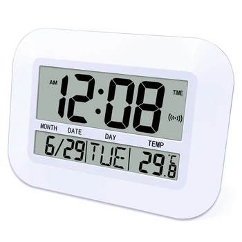 Дигитални стенни часовници с батерии Прост голям LCD alarm clock Температурен календар и Дата Ден за домашния офис