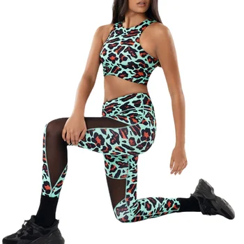 Европейски и американски нови комплекти за йога с леопардовым модел, дамски секси спортна риза за тренировки, бързосъхнеща облекло за фитнес